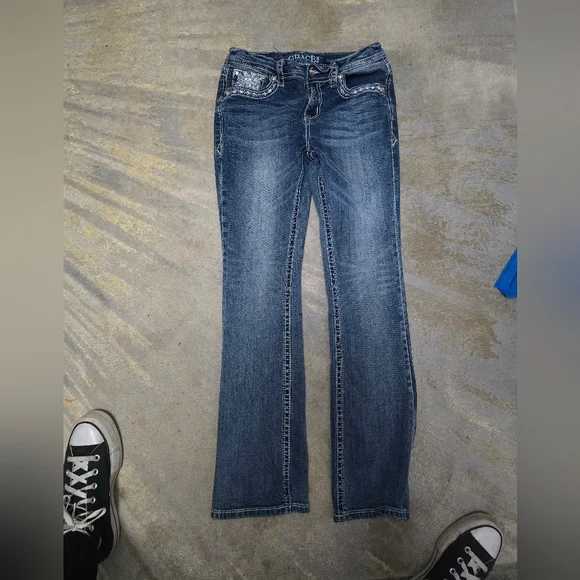 Grace in LA Women's Dark Blue Embroidered Boot Cut Jeans - Picture 10 of 12